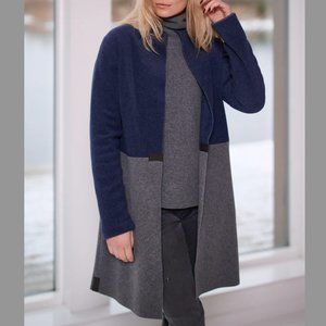 Henriette Steffensen Cardigan Women M Blue Grey Fleece Long Open Copenhagen Warm